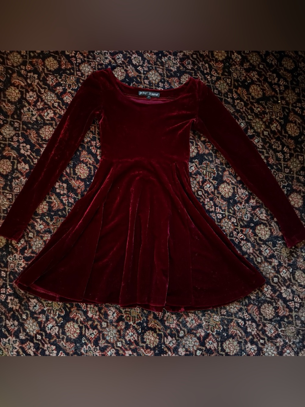 Betsey Johnson Velvet Long-Sleeve Skater Dress